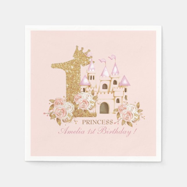 Serviette En Papier Château Princesse 1er anniversaire (Devant)