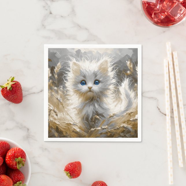Serviette En Papier Chaton blanc précieux (En situation)