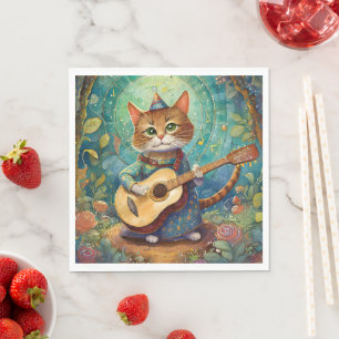Serviette En Papier Chaton Jouant de la Guitare