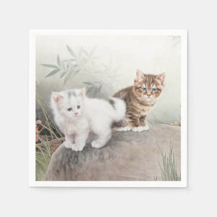 Serviette En Papier Chatons chinois de l'art deux de chat
