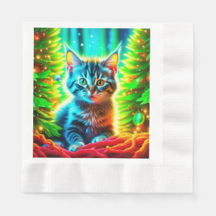 Serviette En Papier Chatons gris mignons avec arbres de Noël