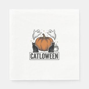 Serviette En Papier Chatoween Chat Noir Fantôme Halloween Conception V