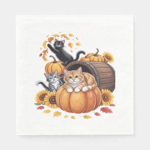 Serviette En Papier Chats Automne Citrouilles Thanksgiving Sunflower O