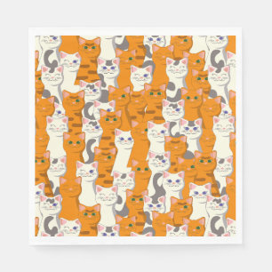 Serviette En Papier Chats blancs et gingembre motif yeux verts yeux bl
