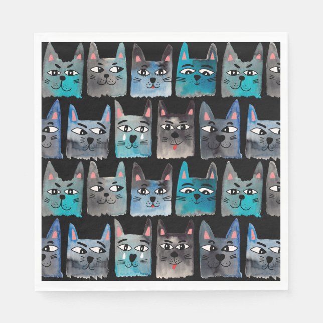 Serviette En Papier Chats bleus (Devant)