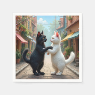 Serviette En Papier Chats Danse Lente Sur La Rue Cobblestone