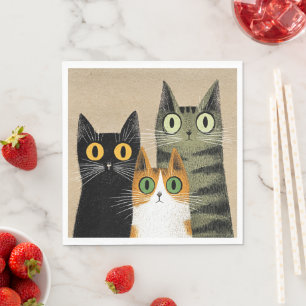 Serviette En Papier Chats de dessin animé mignons, aux yeux écarquillé