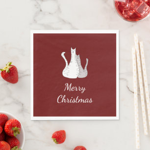 Serviette En Papier Chats de Noël Dessin Kitties Rouge