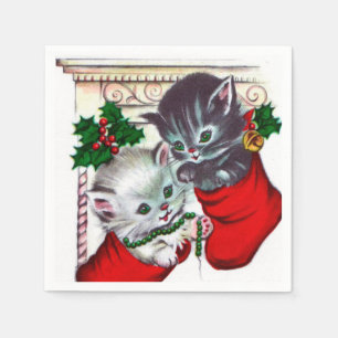 Serviette En Papier chats de Noël rétro vintage Fête de Noël