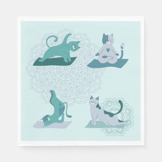 Serviette En Papier Chats de yoga vert (Devant)