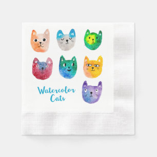 Serviette En Papier Chats et amis à l'aquarelle