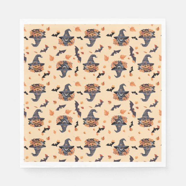 Serviette En Papier Chats mignons Chats chauves-souris et Halloween Ci (Devant)