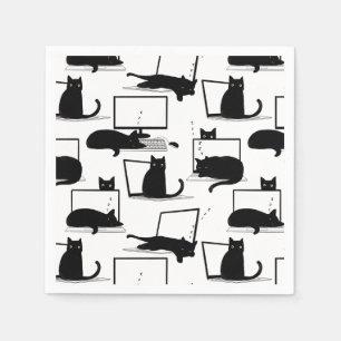 Serviette En Papier Chats noirs assis sur des ordinateurs portables Mo