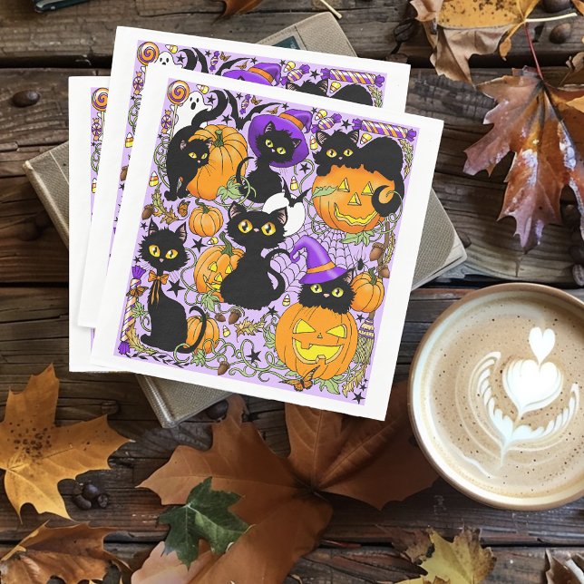 Serviette En Papier Chats noirs citrouille Halloween Candy (Créateur téléchargé)