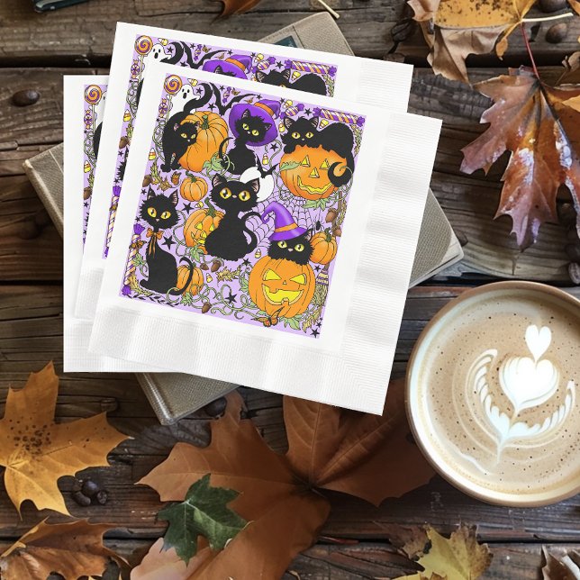 Serviette En Papier Chats noirs citrouille Halloween Candy (Créateur téléchargé)