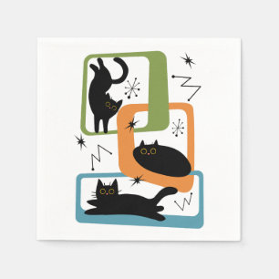 Serviette En Papier Chats noirs du milieu du siècle