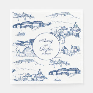 Serviette En Papier Chattanooga Toile Marine et Fête des mariées blanc