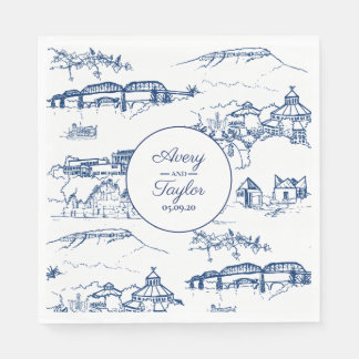 Serviette En Papier Chattanooga Toile Marine et Fête des mariées blanc
