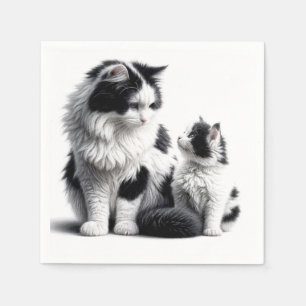 Serviette En Papier Chatte et chaton sur fond blanc