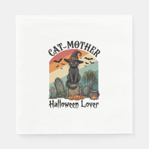 Serviette En Papier Chatte Mère Amoureuse d'Halloween Chapeau de Sorci