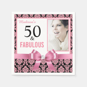 Serviette En Papier Chaud rose blanc noir damask 50e Anniversaire
