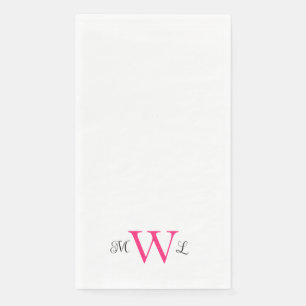 Serviette En Papier Chaud rose et noir Monogramme Blanc Élégant mariag