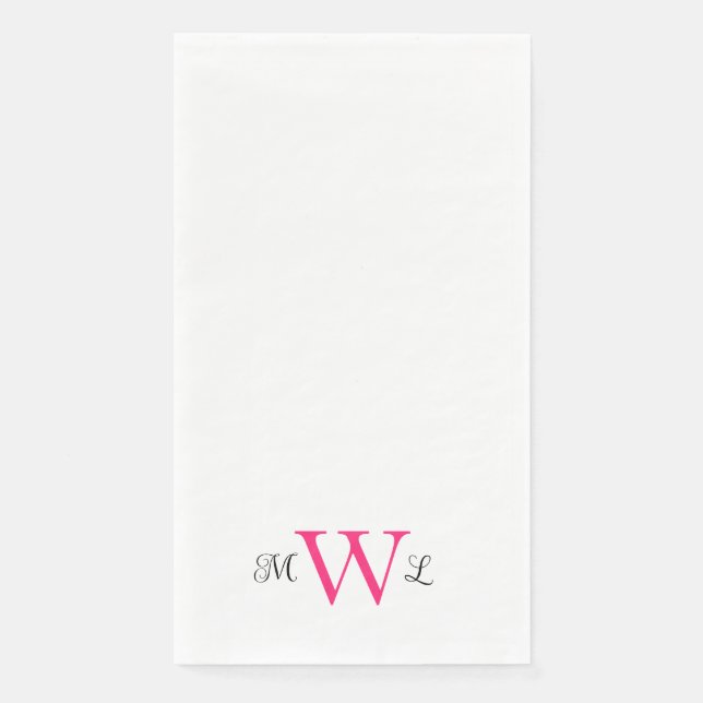 Serviette En Papier Chaud rose et noir Monogramme Blanc Élégant mariag (Devant)