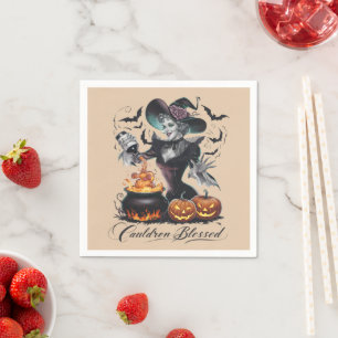 Serviette En Papier Chaudière de sorcière drôle vintage Halloween béni