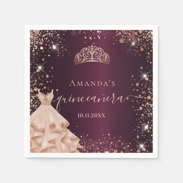 Serviette En Papier Chaussure d'or rose Bourgogne Quinceanera (Devant)