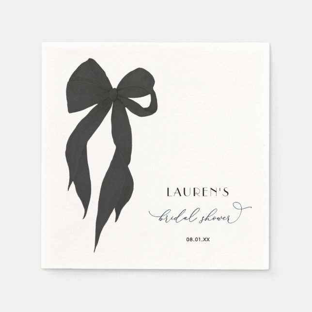 Serviette En Papier Chaussures De Bow Noir Attachant La Fête des marié (Devant)