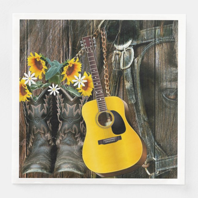 Serviette En Papier Chaussures de cowboy du cheval occidental Guitare  (Devant)