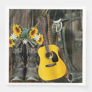 Serviette En Papier Chaussures de cowboy du Western Horse Guitar Sunfl