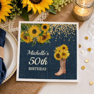 Serviette En Papier Chaussures de cowboy tournesols en denim bleu 50e 