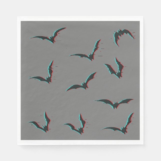 Serviette En Papier Chauve-souris d'Halloween noir et gris (Devant)