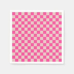 Serviette En Papier Check Coral Pink Checkered Pattern Checkerboard