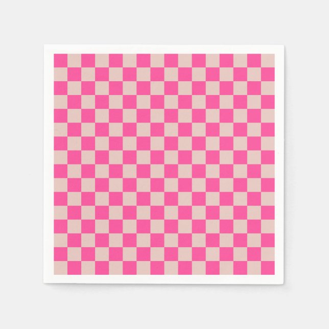 Serviette En Papier Check Coral Pink Checkered Pattern Checkerboard (Devant)