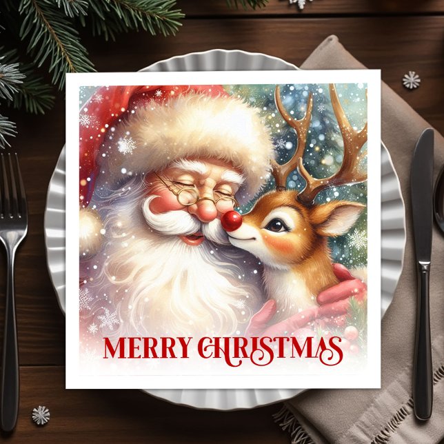 Serviette En Papier Cheerful Santa Rudolph Christmas Table Napkins (Cheerful Santa Rudolph Christmas Table Napkins)