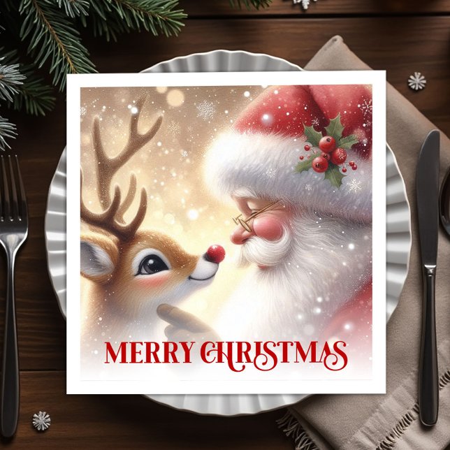 Serviette En Papier Cheerful Santa Rudolph Holiday Dinner Napkins Xmas (Cheerful Santa Rudolph Holiday Dinner Napkins Christmas)