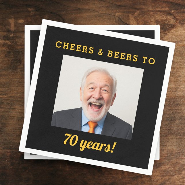 Serviette En Papier Cheers & Beers 70 Ans Photo Anniversaire (Créateur téléchargé)