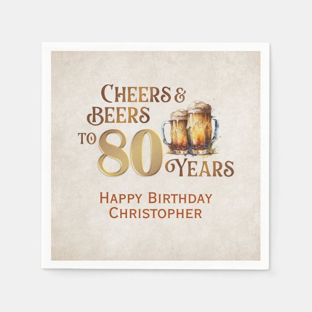 Serviette En Papier Cheers & Beers 80e anniversaire (Devant)