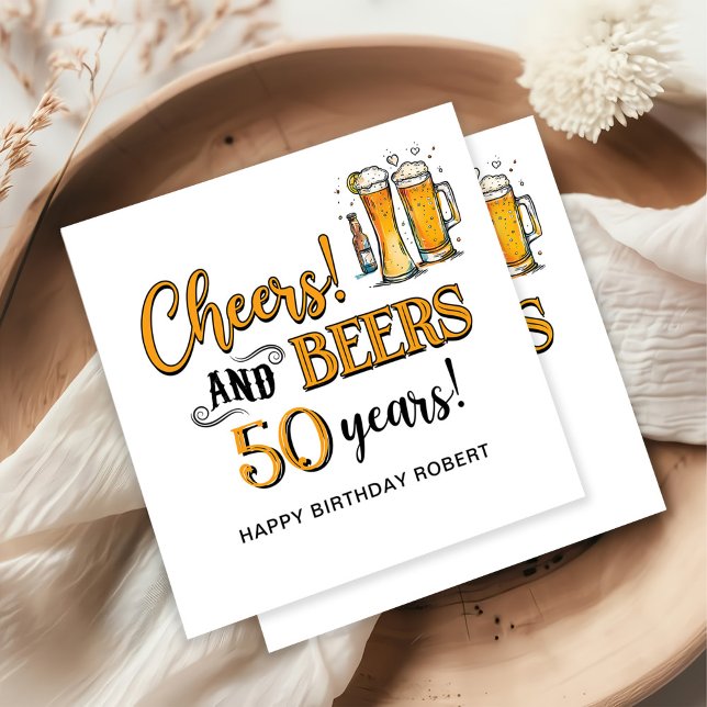 Serviette En Papier Cheers & Beers Mens Drôle Anniversaire (Créateur téléchargé)