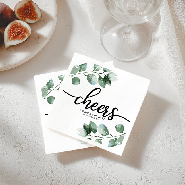 Serviette En Papier Cheers - Calligraphie d'eucalyptus verdoyant Maria (Créateur téléchargé)