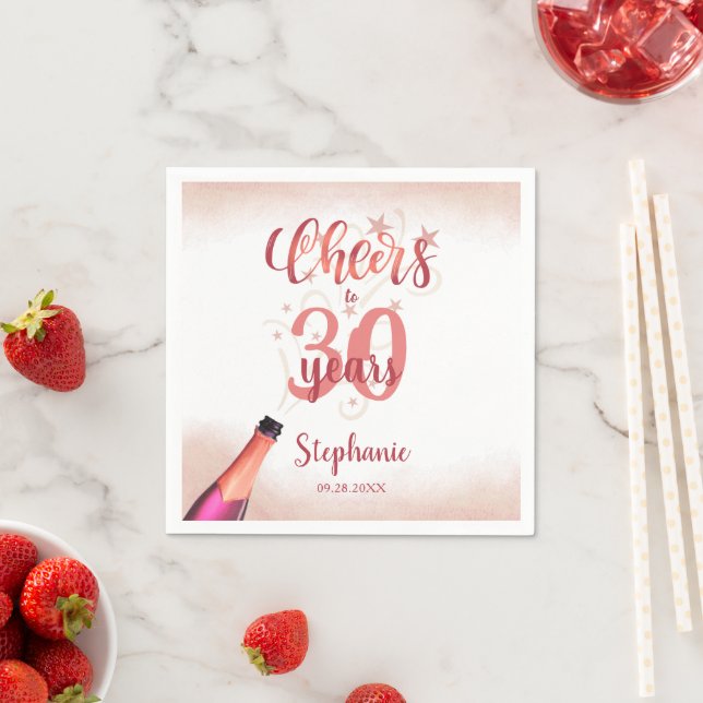 Serviette En Papier CHEERS D'Anniversaire À # ANNÉES Rose Gold Script (En situation)