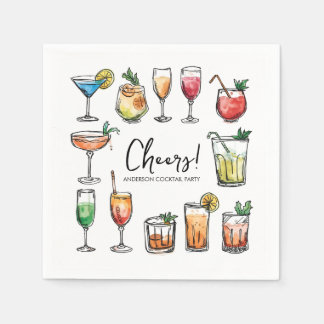 Serviette En Papier Cheers Doodle Drawing Holiday Cocktail Party