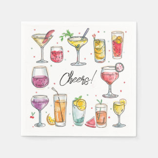 Serviette En Papier Cheers Drink Doodles Cocktail