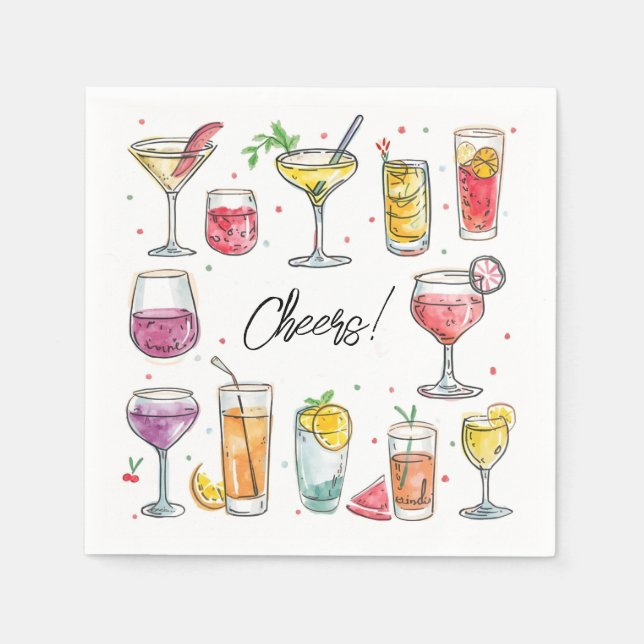 Serviette En Papier Cheers Drink Doodles Cocktail (Devant)