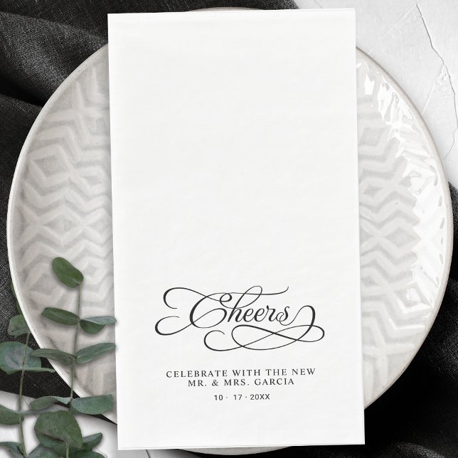 Serviette En Papier Cheers Elegant Bride & Groom Calligraphy Black (Cheers Elegant Bride & Groom Calligraphy Black Paper Guest Towels)