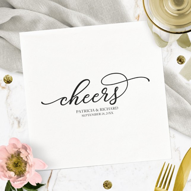 Serviette En Papier Cheers - Mariage de script noir chic (Créateur téléchargé)
