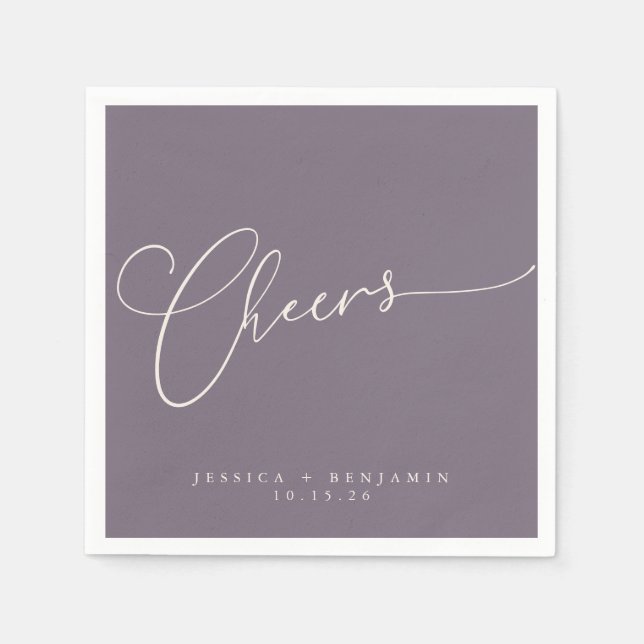 Serviette En Papier Cheers Minimal Dusty Purple Script Personnalisé Ma (Devant)