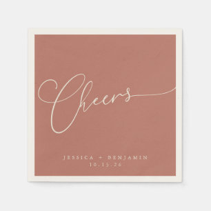 Serviette En Papier Cheers Minimaliste Script en terre cuite Mariage p